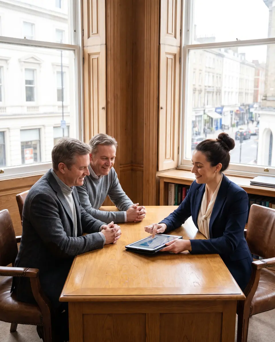 An insurance adviser explaining a plan to a couple