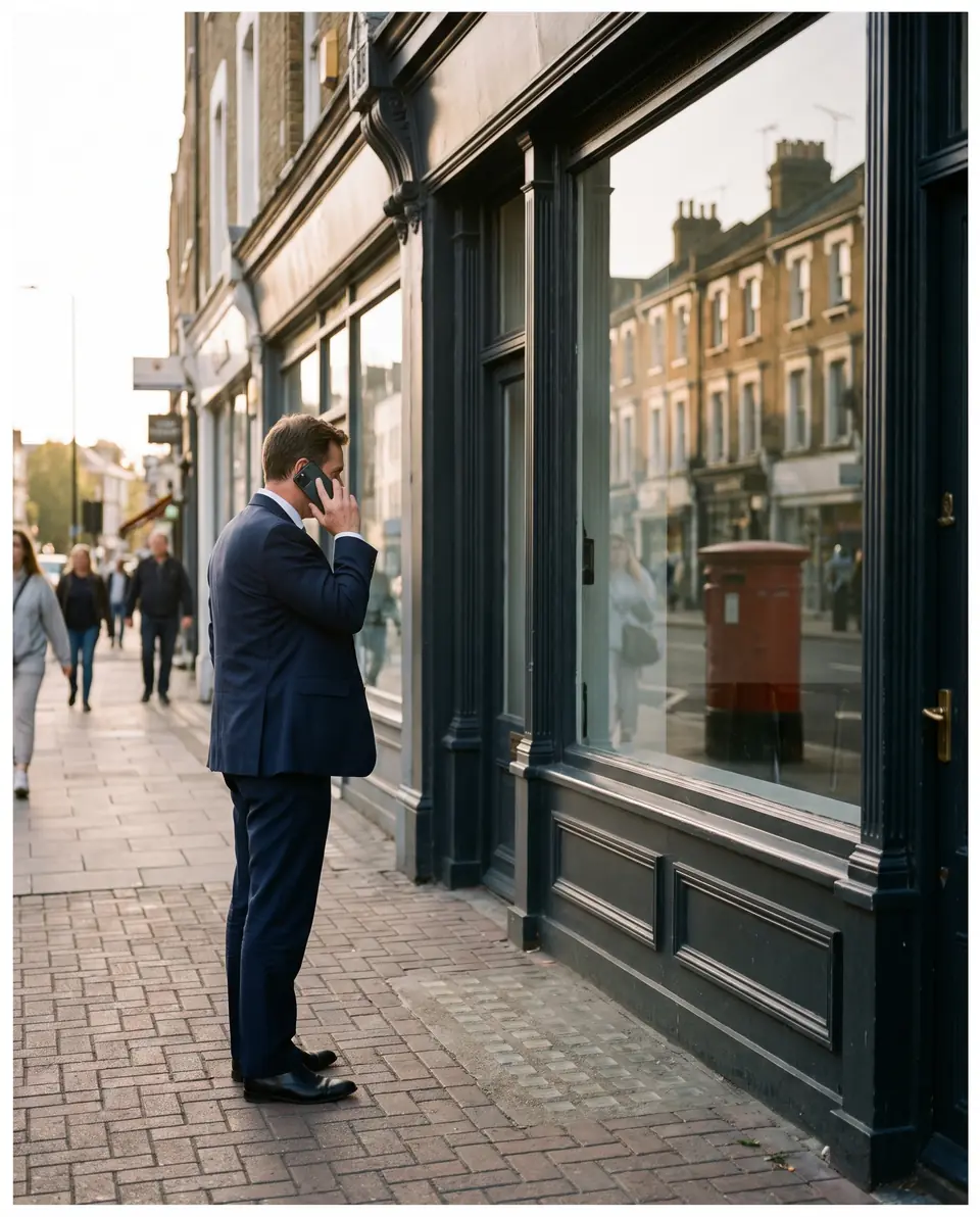 An estate agent taking a call outside the agency